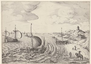 Coastal Landscape with Fishing Boats by Anonymous