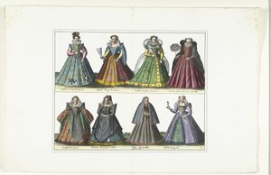 Double Plate with Eight Women Dressed in French Fashion, ca. 1580 (Costumes Français) by Anonymous