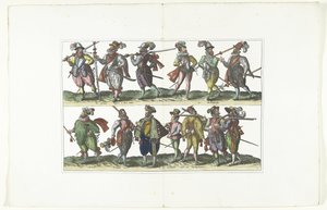 Double Plate with Thirteen Armed Citizens in Uniform According to the Fashion in Antwerp, ca. 1580 by Anonymous