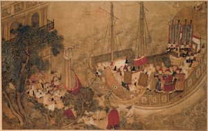 A Chinese Ship Docks at a European Building