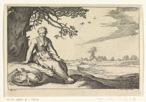 A Young Woman Under a Tree (Four Pastoral Scenes) by Anonymous