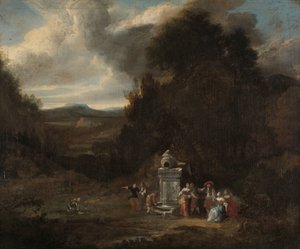 Elegant Company at an Antique Fountain in a Glade by Anonymous