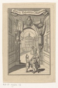 Figures in Gallery with Portrait and Liturgical Objects by Anonymous