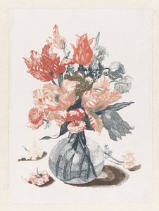 Five Prints of Flowers in Glass Vases by Anonymous