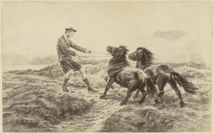 Photoreproduction of a print of a Scottish Man with Two Ponies by Anonymous