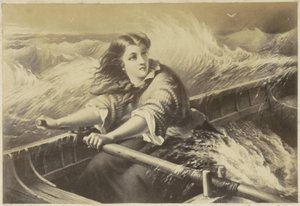 Photoreproduction of a print depicting a rowing woman in a storm by Anonymous
