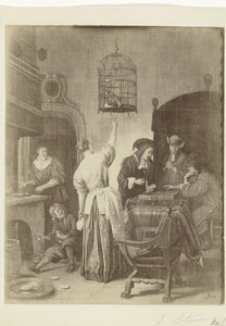 Photoreproduction of the painting The Parrot Cage by Jan Steen by Anonymous