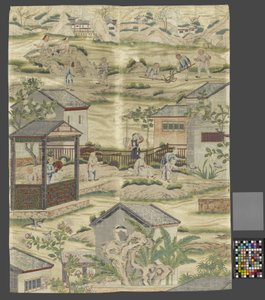 Fragment of a Wall Covering with Chinese Genre Scenes
