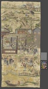 Fragment of a Wall Covering with Chinese Genre Scenes