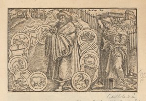 Scholar Surrounded by Emblems with Heraldry and the Personification of Wisdom by Anonymous