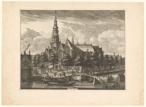 View of the Old Church in Amsterdam from the Oudezijds Voorburgwal (Old Church, title on object) by Anonymous