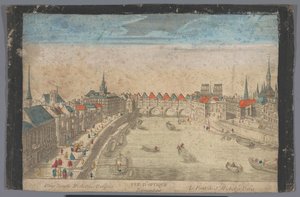 View of the Built-Up Pont Saint-Michel over the Seine River in Paris by Anonymous