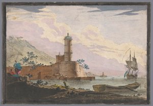 View of a Harbor with a Tower on the Waterfront by Anonymous