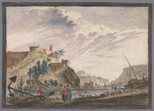 View of a Harbor with Rocks by Anonymous