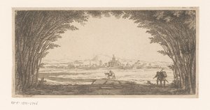 View of a City Seen from Under a Tree Arch by Anonymous