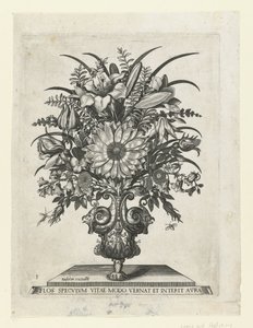 Grotesque Vase with Flowers, Including a Sunflower by Anonymous