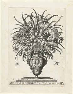 Grotesque Vase with Two Handles in the Shape of Goat Heads (Vazen met Bloemen) by Anonymous