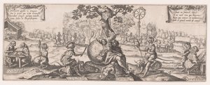 Guilot the Dreamer Asleep Under a Tree Amidst a Group of Monkeys (singerie) by Anonymous