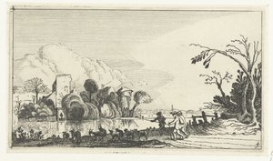 Shepherd with Goats and Sheep by a River by Anonymous