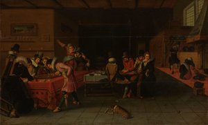 Interior of a Tavern or Brothel with People Drinking and Playing Trictrac