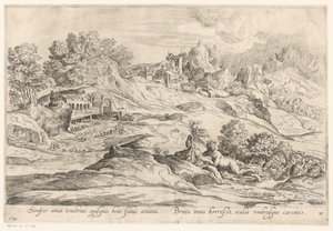 Landscape with a Loving Couple (Landschappen naar Domenico Campagnola series) by Anonymous