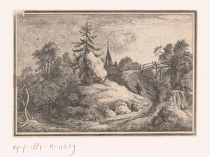 Landscape with Waterfall and a Church by Anonymous