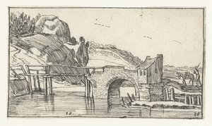Man Driving a Donkey Towards a Bridge by Anonymous