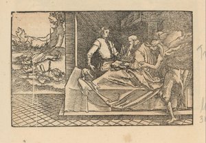 Man on His Deathbed, Held by a Devil, Passing His Crown to Another by Anonymous