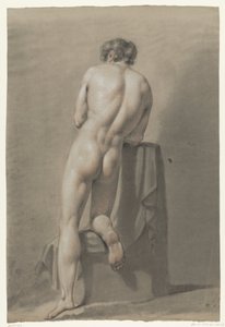 Male Nude Kneeling on a Block, Seen from Behind