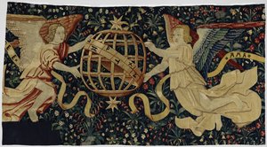 Millefleurs with the Angels of Faith and Love Holding an Armillary Sphere