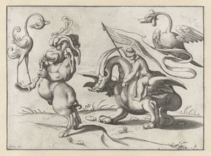 Monster with Trumpet and Crane-like Bird