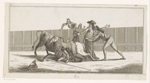Picador Fallen from His Horse (Collection of the Principal Maneuvers of a Bullfight) by Anonymous