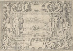 River Landscape in Ornamental Frame by Anonymous