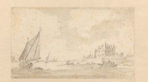 River Landscape with Castle (Loevestein?) by Anonymous