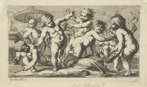 Playing Putti by a Fountain by Anonymous