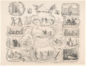 Caricature with Scenes from Student Life (Examinabitur in Jure Romano) by Anonymous