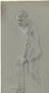 Standing Male Nude, Left Foot on a Block, Pulling with Left Arm