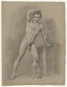Standing Male Nude Leaning on a Block, Seen from the Front by Anonymous
