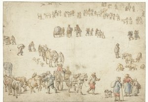 Study Sheet with Farm Wagons, Cattle, Peasants, and Riders by Anonymous