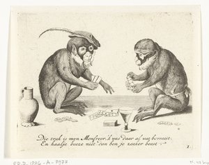 Two Monkeys Playing Cards by Anonymous
