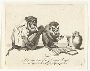 Two Monkeys Making Music (Various Trades of Human Life Represented by Monkeys Series) by Anonymous