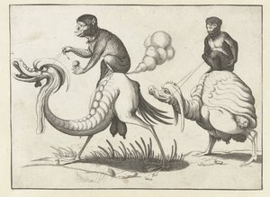 Two Monsters Ridden by Monkeys by Anonymous