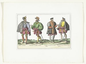 Four Men Dressed in German Fashion, ca. 1580 Costumes Allemands (title on object) by Anonymous