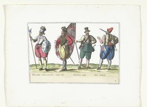 Four Soldiers in Uniforms According to the Fashion in the Netherlands and England, ca. 1580 by Anonymous