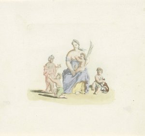Woman with Child on Lap and Palm Branch in Hand
