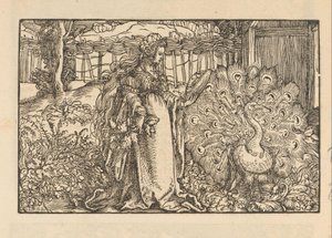 Woman with a Peacock Looking at Herself in a Hand Mirror by Anonymous