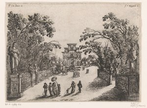 People Walking in a Park, a Country House in the Background by Anonymous