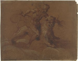 Seated Jupiter on a lion, on clouds