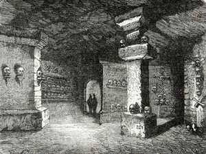 A gallery of catacombs in Paris, 19th century - Engraving - Private collection by Anonymous Anonymous