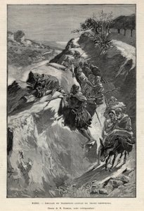 Andjera mountain insurrection in Morocco: ambush of Angherrists waiting for Sheriffian troops. Engraving in Le monde illustree of 1892. Private collection by Anonymous Anonymous